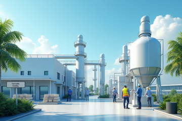 Modern MMA monomer manufacturing facility in Gujarat with eco-friendly design, skilled workers, and sustainable production processes showcasing global leadership.