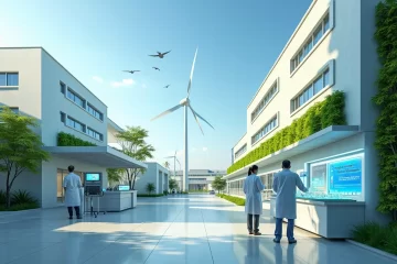 Industrial facility in Rajkot focused on eco-friendly regenerated MMA monomer manufacturing with green landscapes and solar panels.