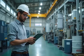 Modern chemical plant with eco-friendly infrastructure, featuring advanced regenerated MMA monomer manufacturing equipment and green surroundings.