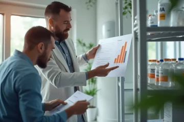 professionals analyzing MMA monomer supply chain data in a modern facility, showcasing distributor vs wholesaler decision-making for ROI.