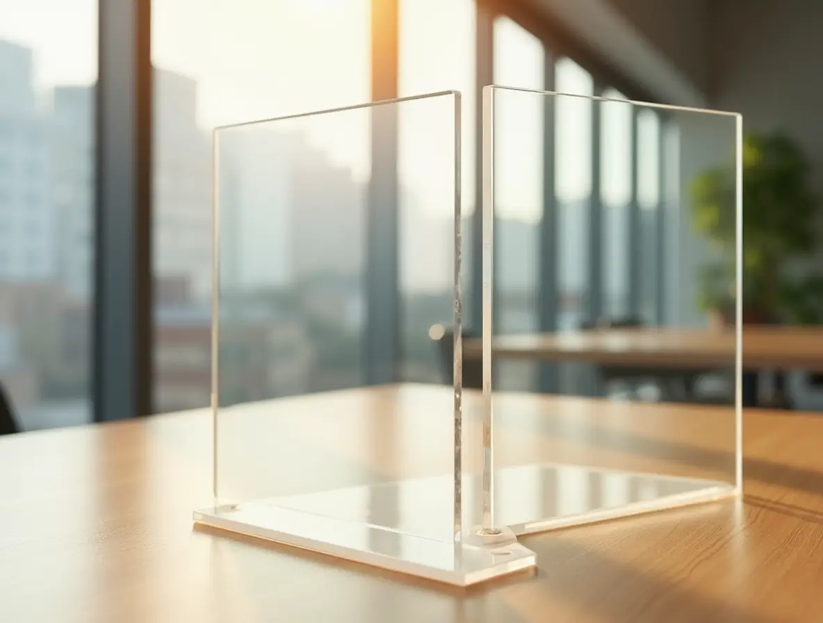 Clear and glossy acrylic sheet panel displayed next to a traditional glass pane, showcasing their differences in weight and clarity.Discover the key differences between acrylic sheet and glass. Learn which material offers better safety, durability, aesthetics, and cost-effectiveness for your project. Make an informed choice with expert insights from MMA Chemicals.