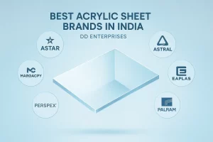 Infographic showing the best acrylic sheet brands in India with DD Enterprises branding